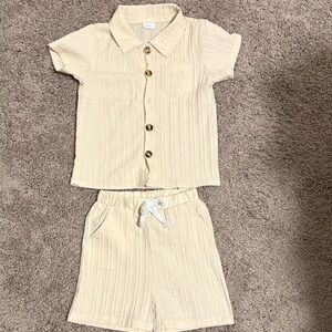 Cream Button-Up Shirt and Shorts Set